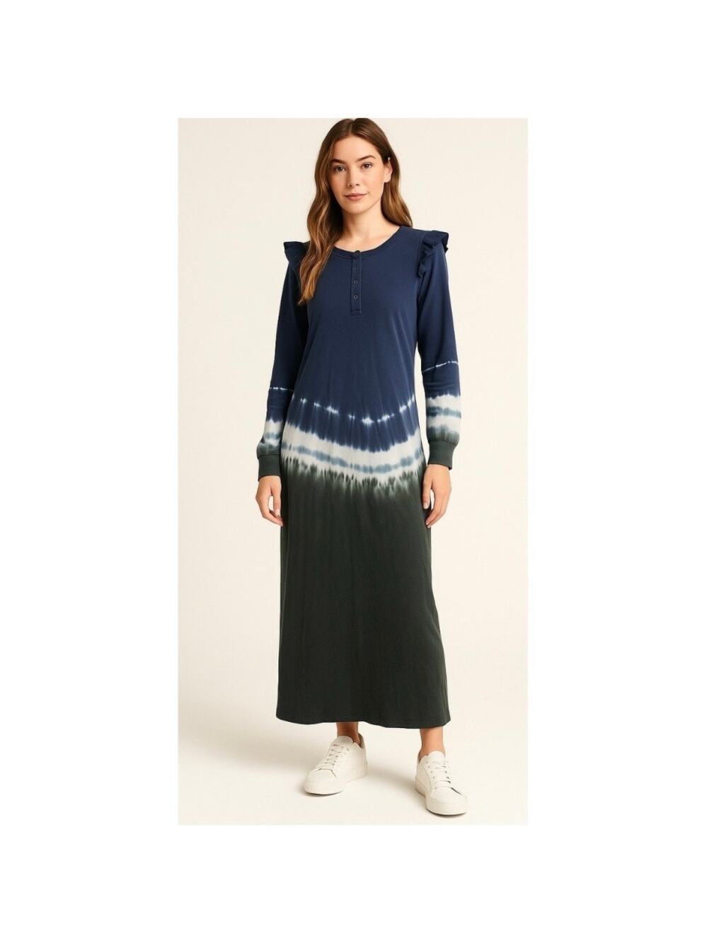 Revolve Z Supply Blue Iris Tie Dye Ruffle Maxi Dress Womens M Casual Winter Cozy